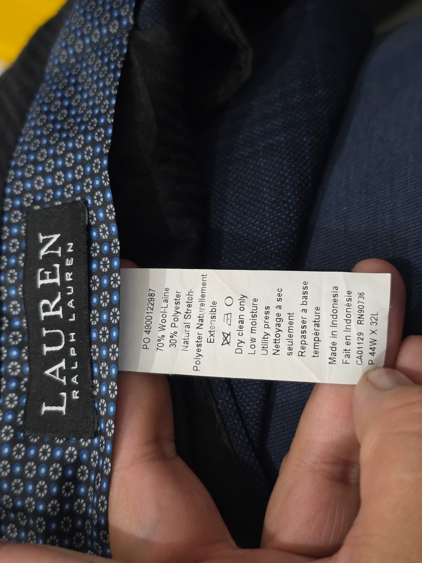 Pantalon Vestir Recto Ralph Lauren 44x32 Azul