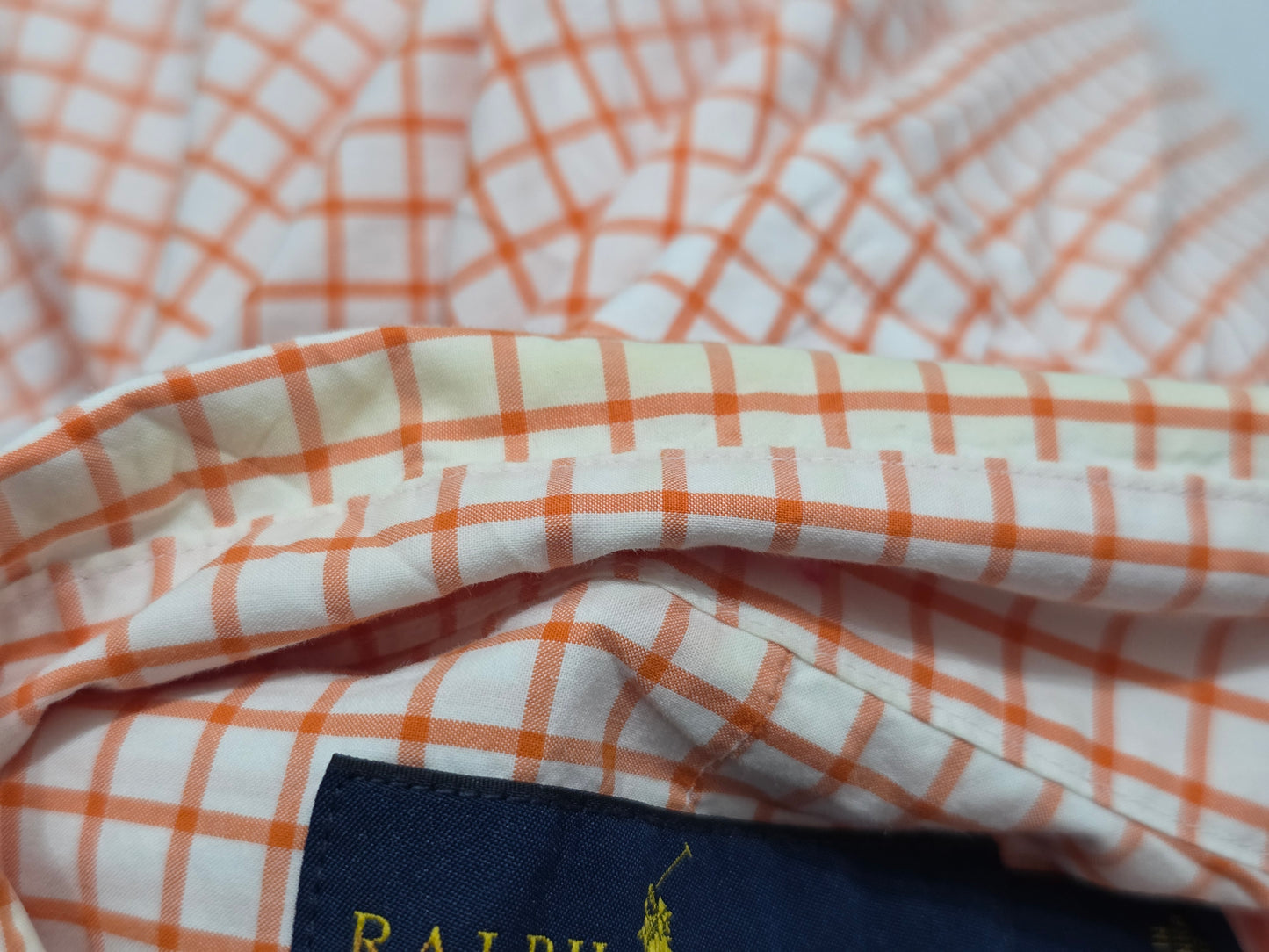 Camisa Slim Fit Ralph Lauren Chico S Cuadro Naranja