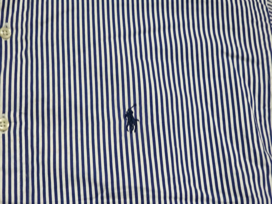 Camisa Ralph Lauren Blake Amplia Medianam Blanca Lineas Azul