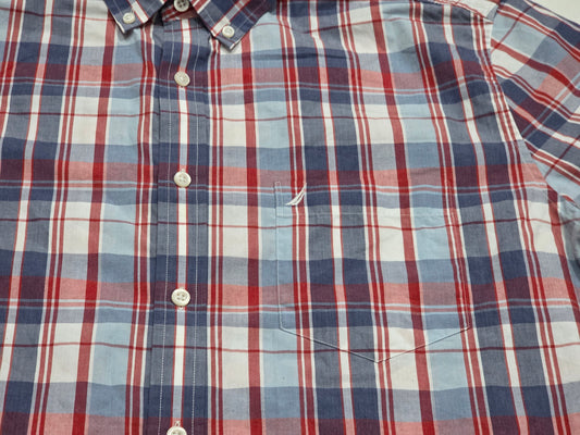 Camisa Manga Corta Nautica Xgrande Xl Cuadro Rojo Y Azul