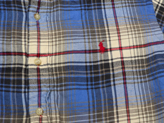 Camisa Ralph Lauren Mediana Classic Fit Gris Y Azul Franela