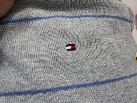 Sueter Tommy Hilfiger Grande L Gris Lineas Azules