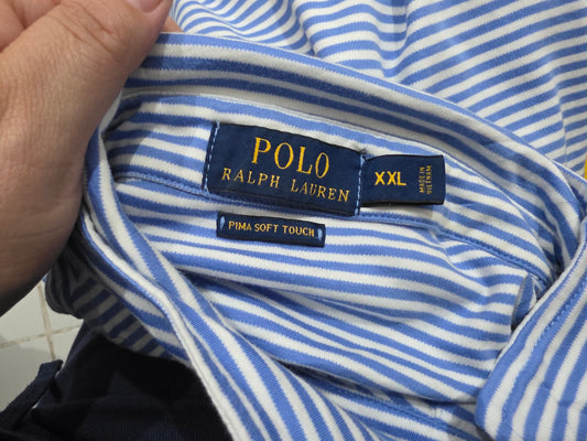 Playera Polo Ralph Lauren 2xl Algodon Pima Lineas Azul Claro