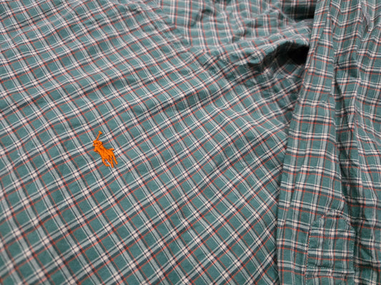 Camisa Ralph Lauren Grande L Cuadro Verde Pony Naranja
