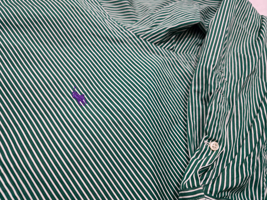 Camisa Ralph Lauren Grande L Verde Blanco Lineas Pony Morado