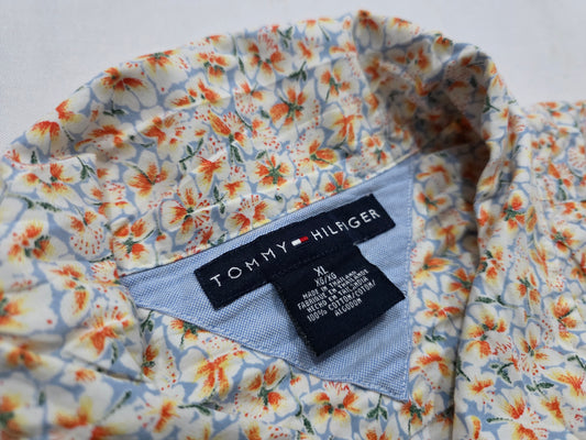 Camisa Manga Corta Tommy Hilfiger Xgrande Xl Flores Naranja