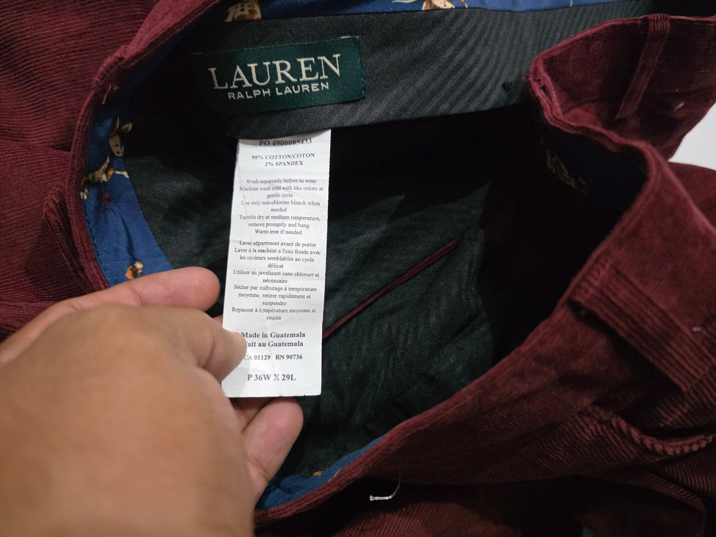 Pantalon Ralph Lauren 36x29 Recto Vino Pana