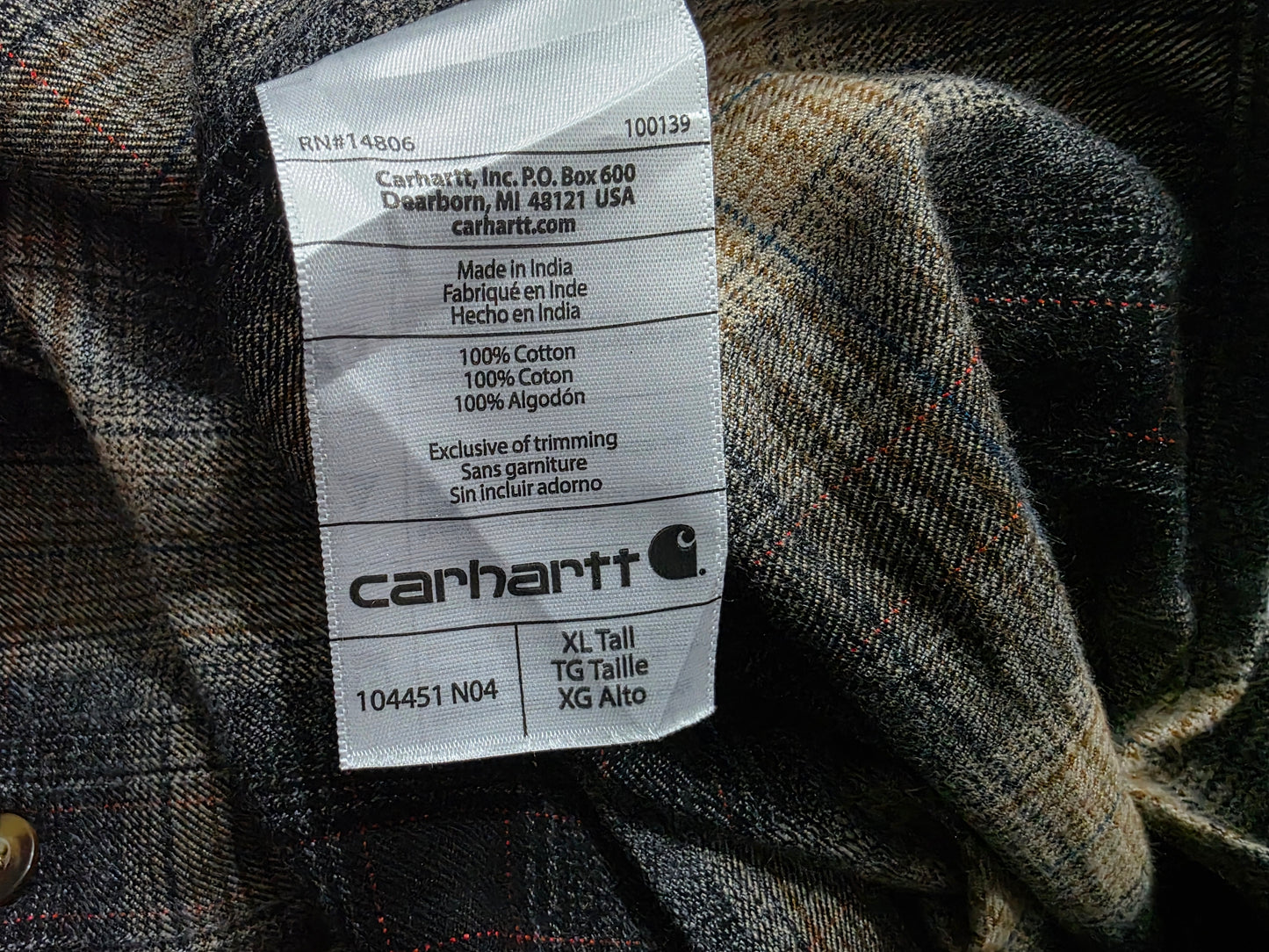 Camisa Carhartt Xgrande Xl Tall Cuadro Cafe Y Negro