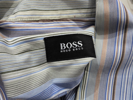 Camisa Boss Grande L 16 1/2 34-35 Verde Lineas Colores