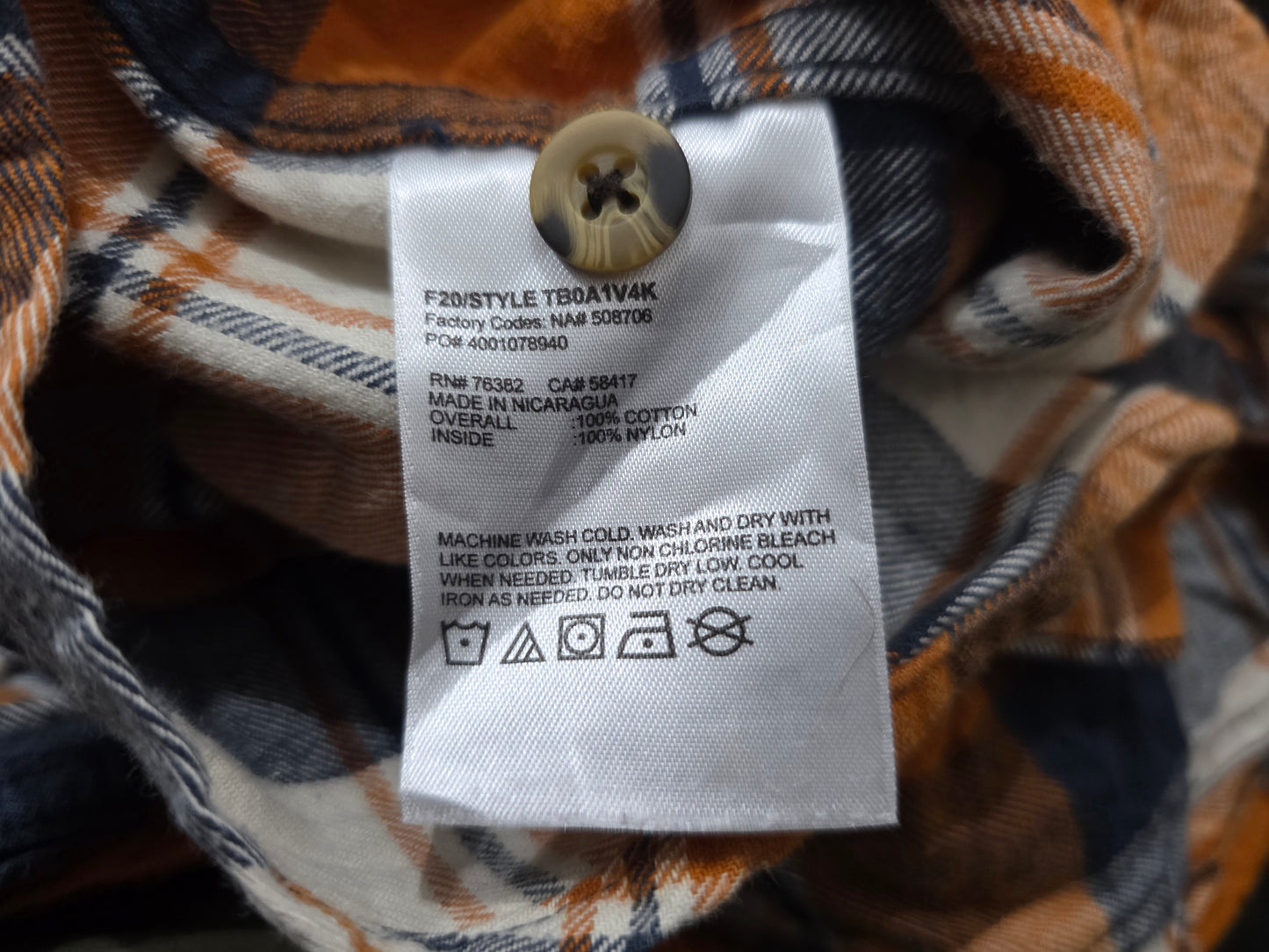 Camisa Timberland Pro Chico S Cuadro Naranja