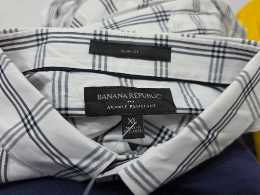 Camisa Banana Republic Xgrande Slimfit Cuadro Blanco