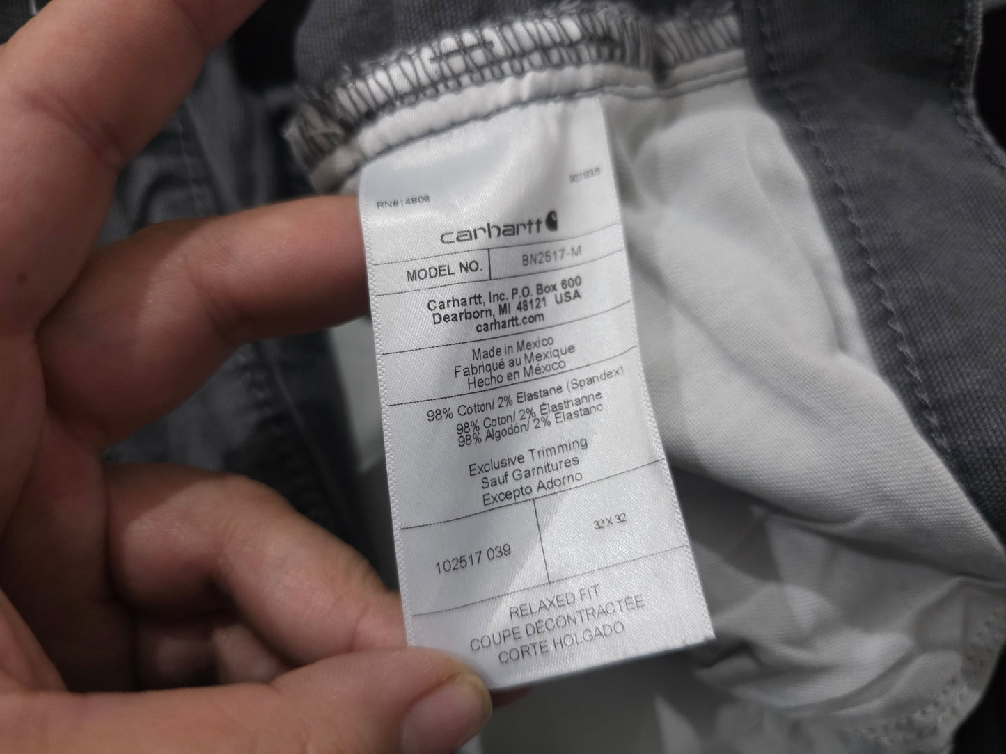 Pantalon Carhartt 32x32 Relaxed Fit Gris