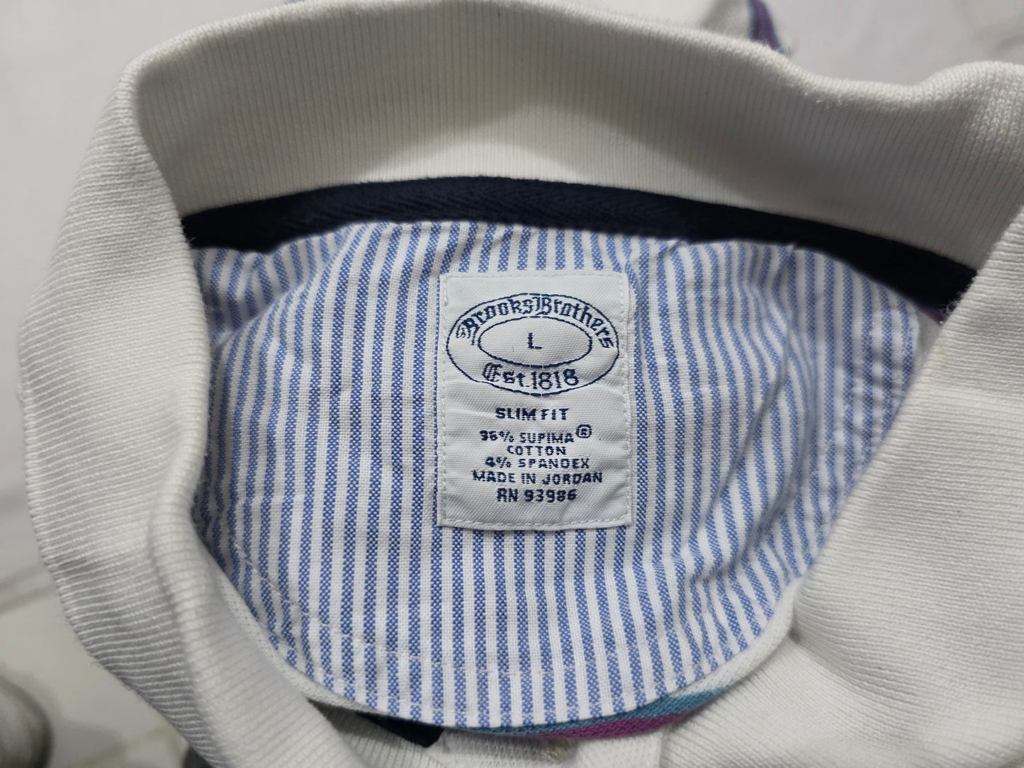Playera Polo Brooks Brothers Grande L Slimfit Blanca Lineas