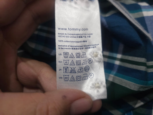 Camisa Tommy Hilfiger Grande L Cuadro Verde Y Azul (Usado)