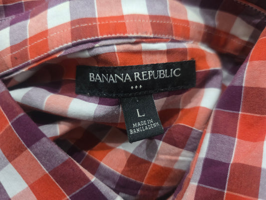 Camisa Banana Republic Grande L Cuadro Naranja Y Violeta (Usado)