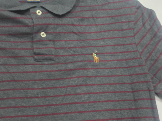 Playera Polo Ralph Lauren Grande L Gris Lineas Vino (Usado)