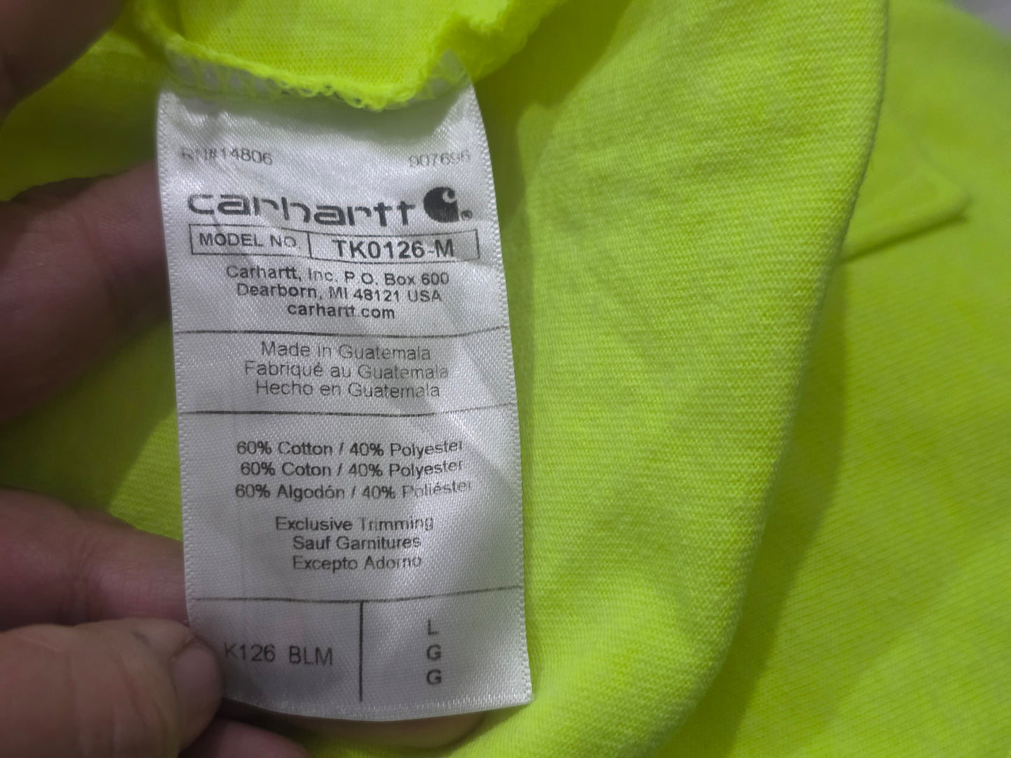 Playera Carhartt Grande L Verde Fosforecente Manga Larga (Usado)