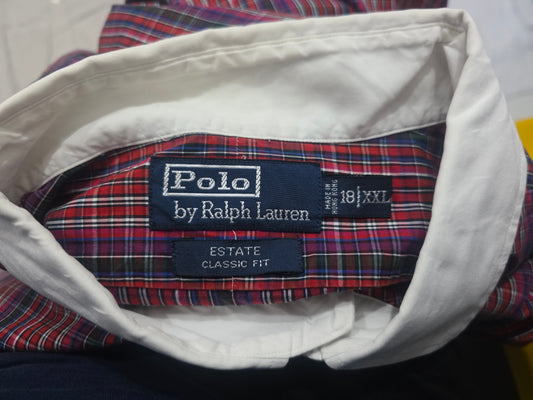 Camisa Ralph Lauren 2xl 18 Estate Classic Cuadro Rojo Azul (Usado)