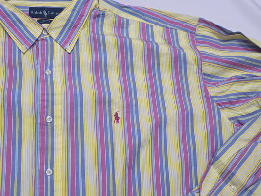 Camisa Ralph Lauren 2xl Blake Amarillo, Azul Lineas Amplia (Usado)