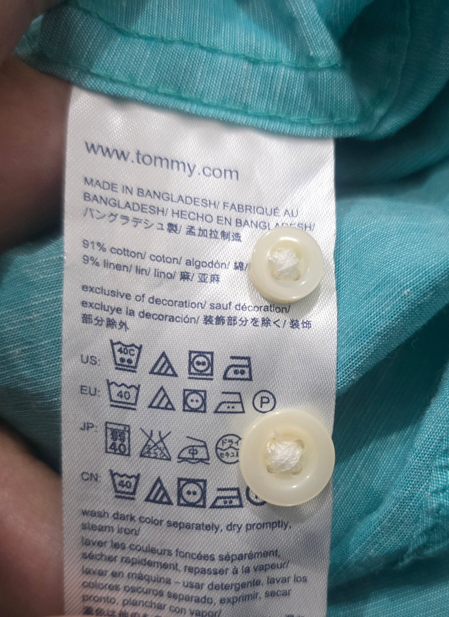 Camisa Tommy Hilfiger 2xl Custom Fit Lino Turquesa (Usado)