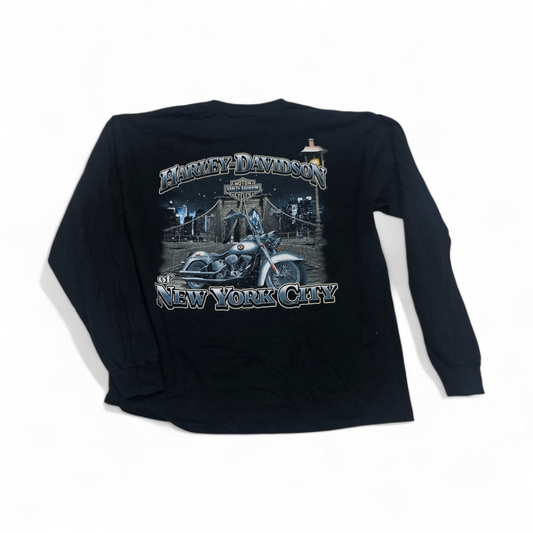 Playera Harley Davidson Grande L Negro New York Manga Larga (Usado)