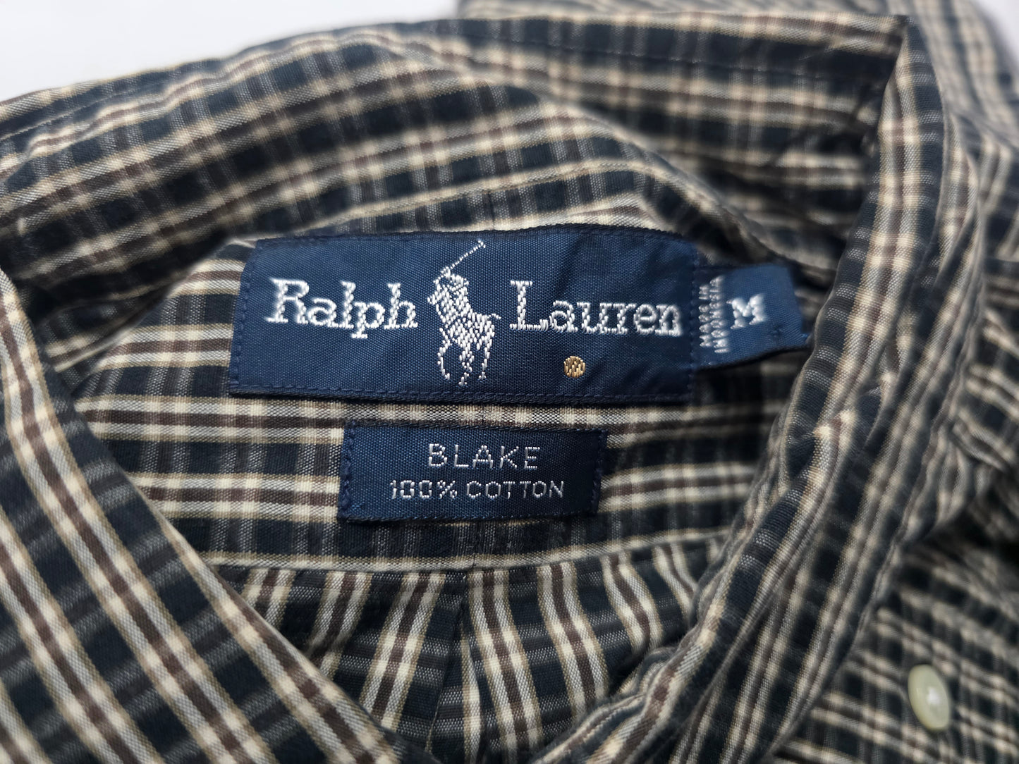 Camisa Ralph Lauren Mediana M Blake Cuadro Negro Cafe Amplio (Usado)