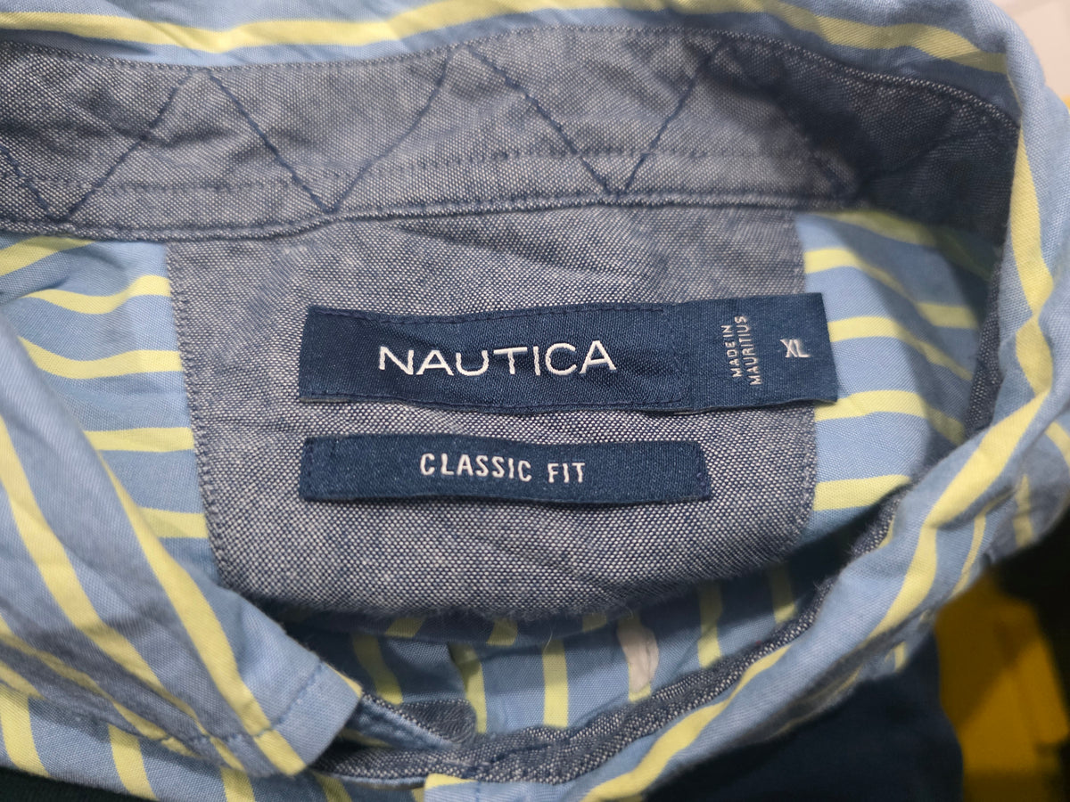 Camisa Manga Corta Nautica Xgrande Xl Azul Y Amarilo Lineas