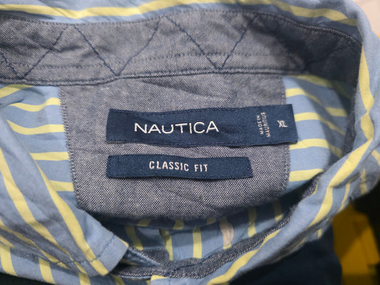 Camisa Manga Corta Nautica Xgrande Xl Azul Y Amarilo Lineas