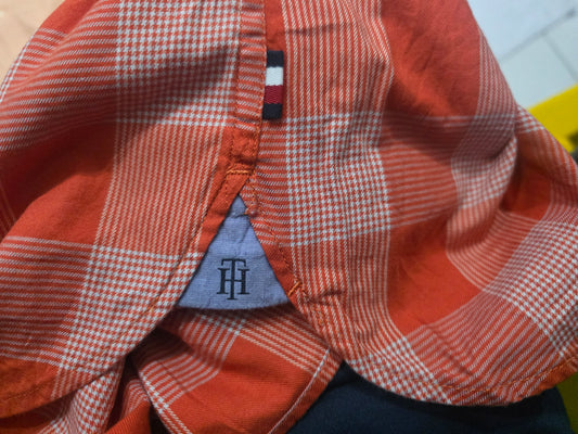 Camisa Slimfit Tommy Hilfiger 2xl Cuadro Naranja