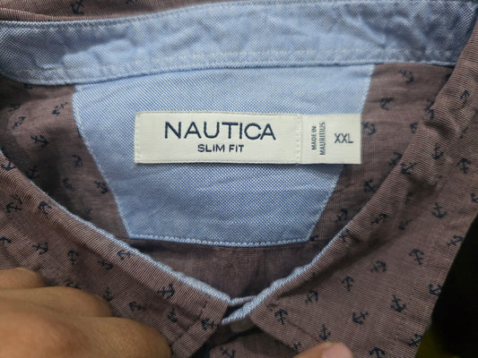 Camisa Slim Fit Nautica 2xl Vino Anclas