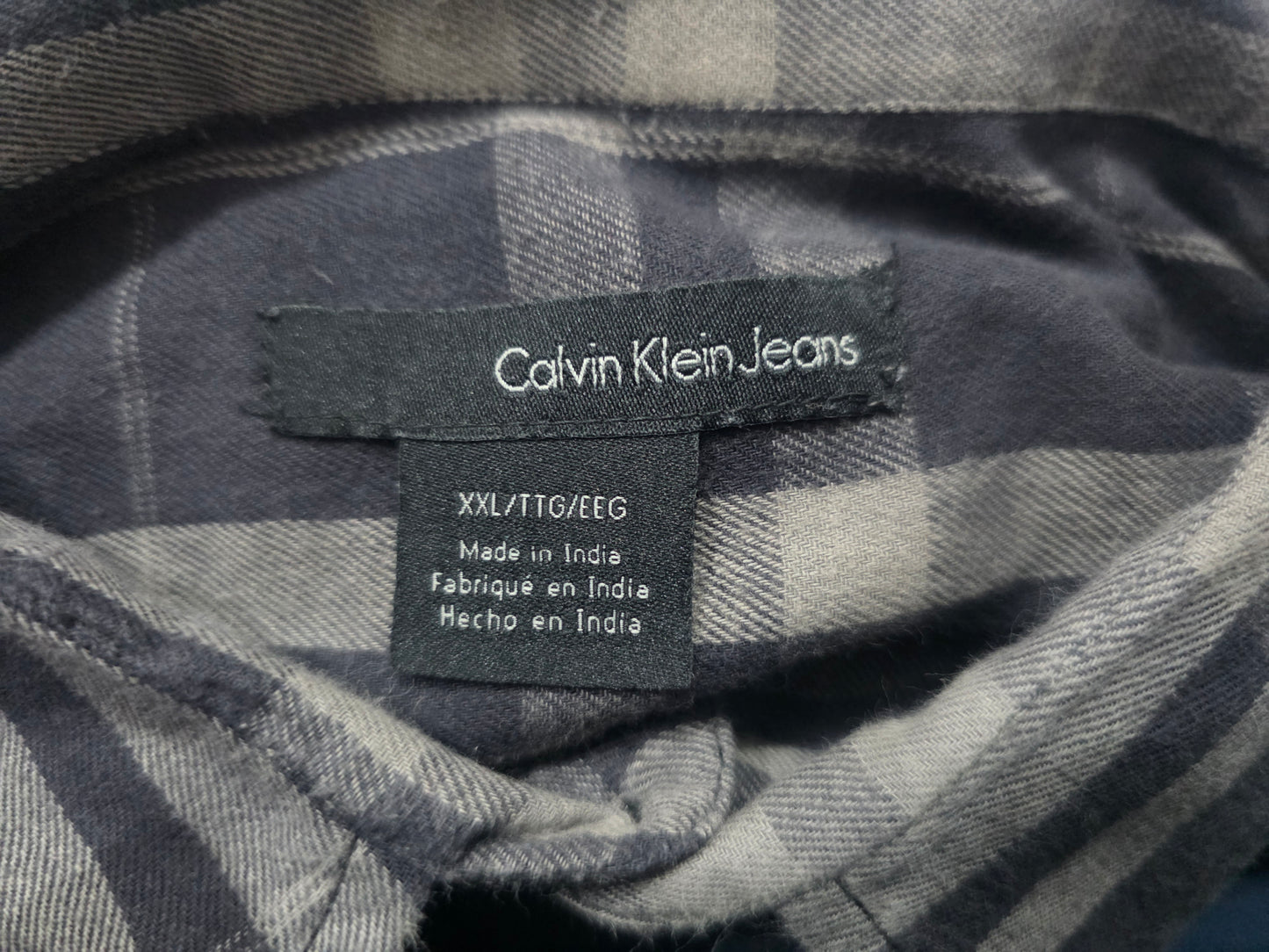 Camisa Calvin Klein 2xl Cuadro Negro Y Gris Franela