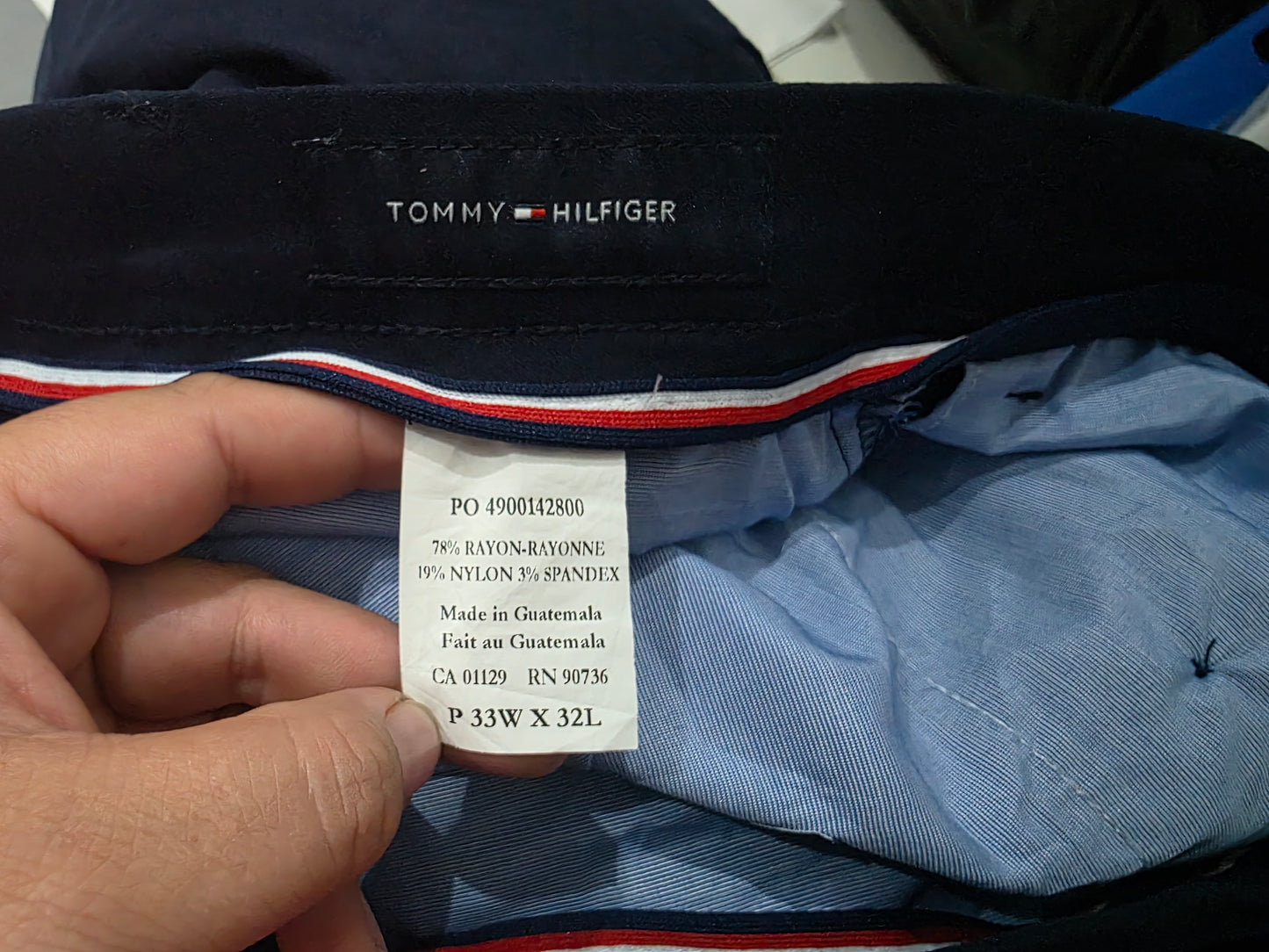 Pantalon Tommy Hilfiger 33x32 Recto Azul Marino Stretch Flex