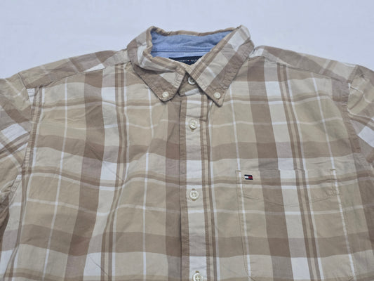 Camisa Tommy Hilfiger Mediana M Cafe Cuadro Manga Corta