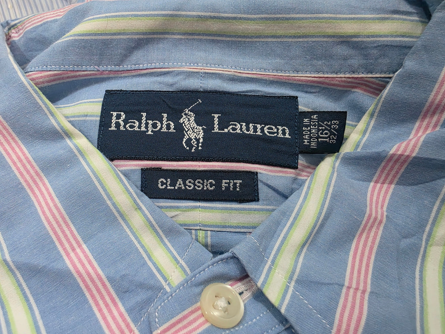 Camisa Classic Fit Ralph Lauren 16 1/2 32-33 Azul Lineas