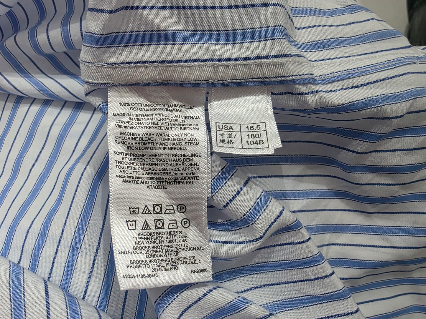 Camisa Brooks Brothers 16 1/2 32-33 Blanca Linea Azul
