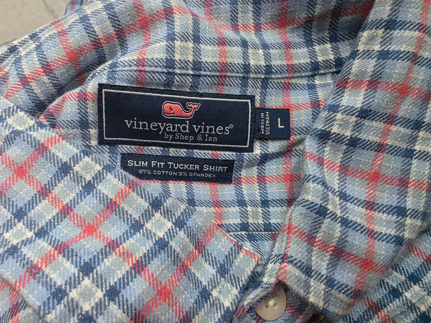 Camisa Vineyard Vines Grande L Cuadro Azul Lineas Rojas