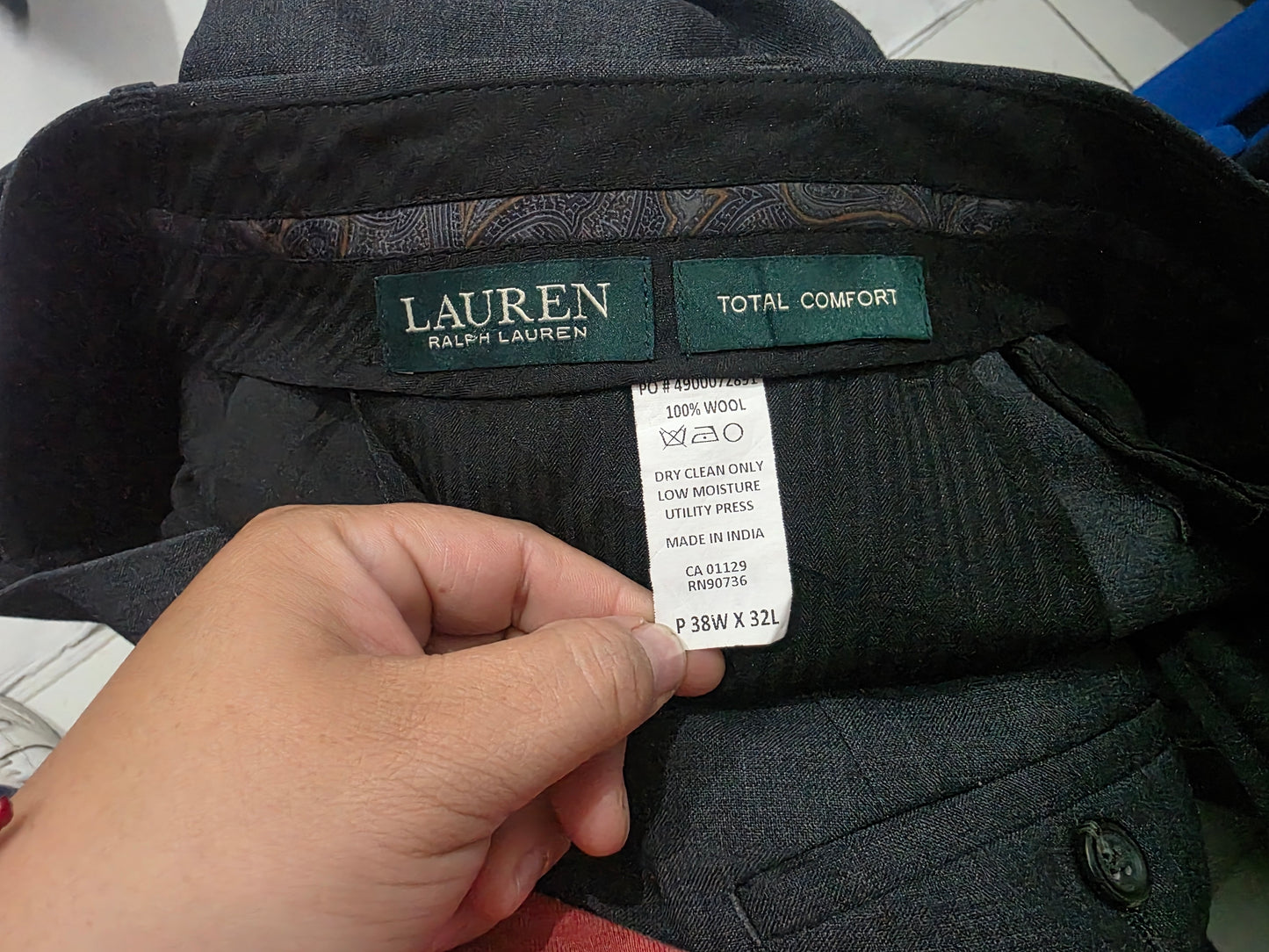 Pantalon Recto De Vestir Ralph Lauren 38x32 Gris Oscuro