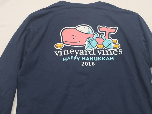 Playera Viineyard Vines Hanukkah Chico S Azul Manga Larga