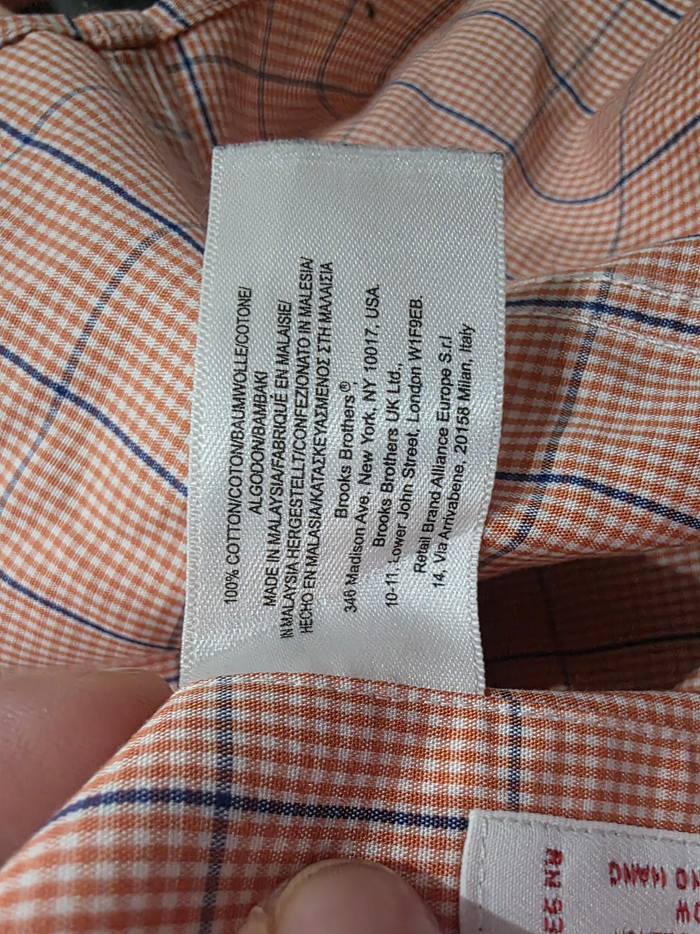 Camisa Brooks Broothers Mediana M Naranja Cuadro Linea Azul