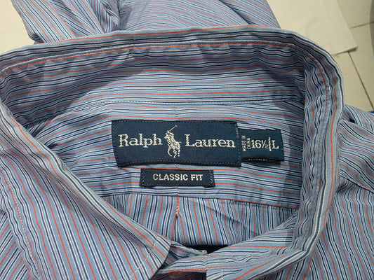 Camisa Ralph Lauren Grande L Azul Y Coral Lineas