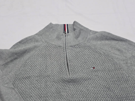 Sueter Cierre Corto Tommy Hilfiger Xgrande Xl Gris Claro