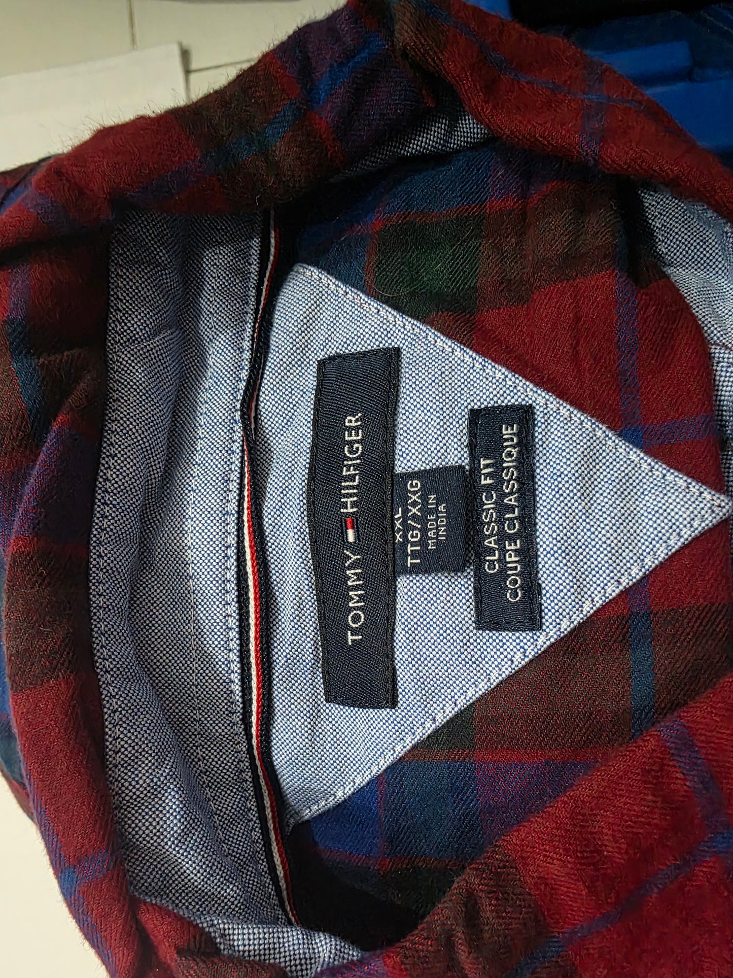 Camisa Classic Fit Tommy Hilfiger Xxl Cuadro Vino Y Azul