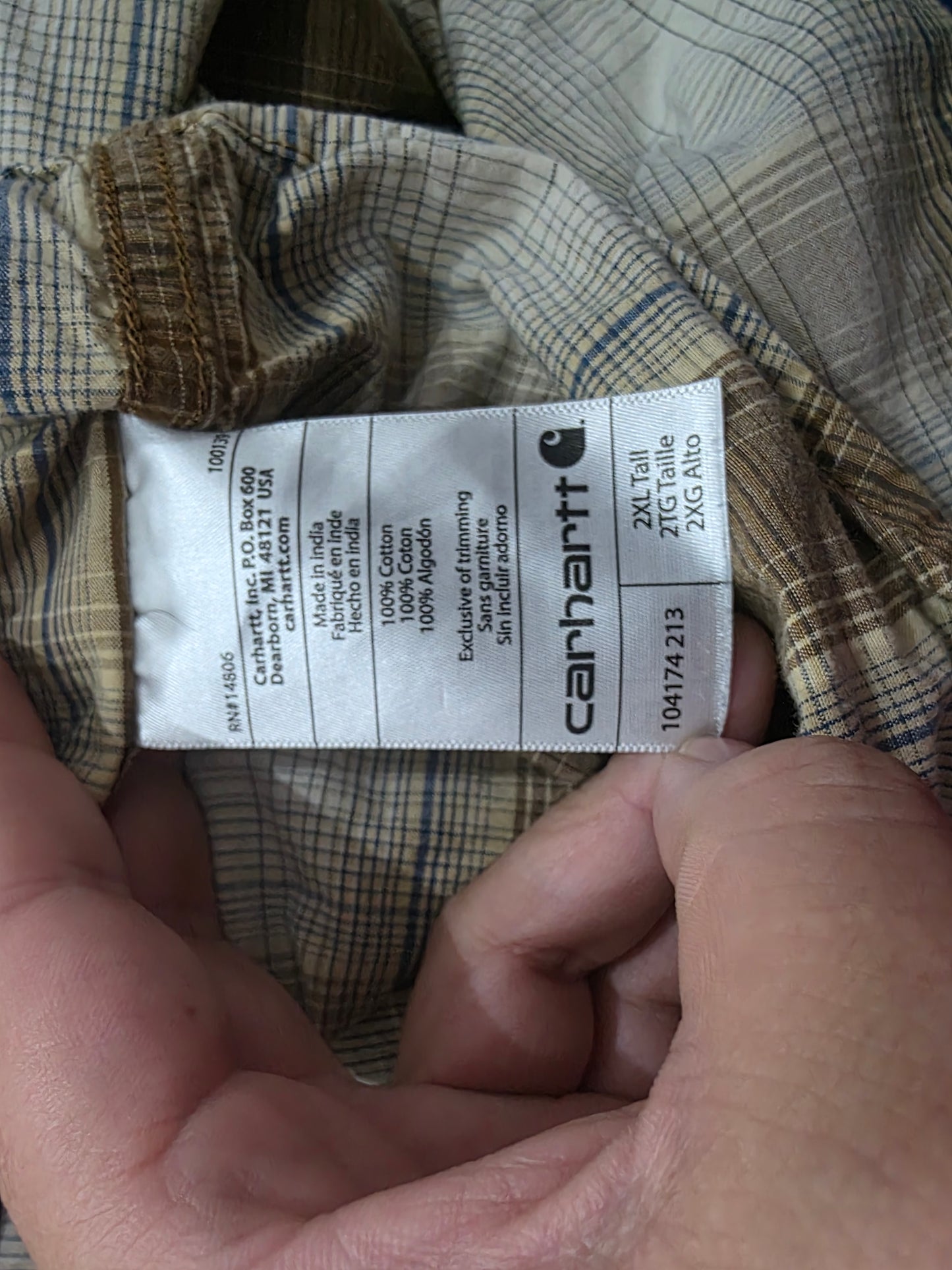Camisa Manga Corta Carhartt 2xl Cuadro Cafe
