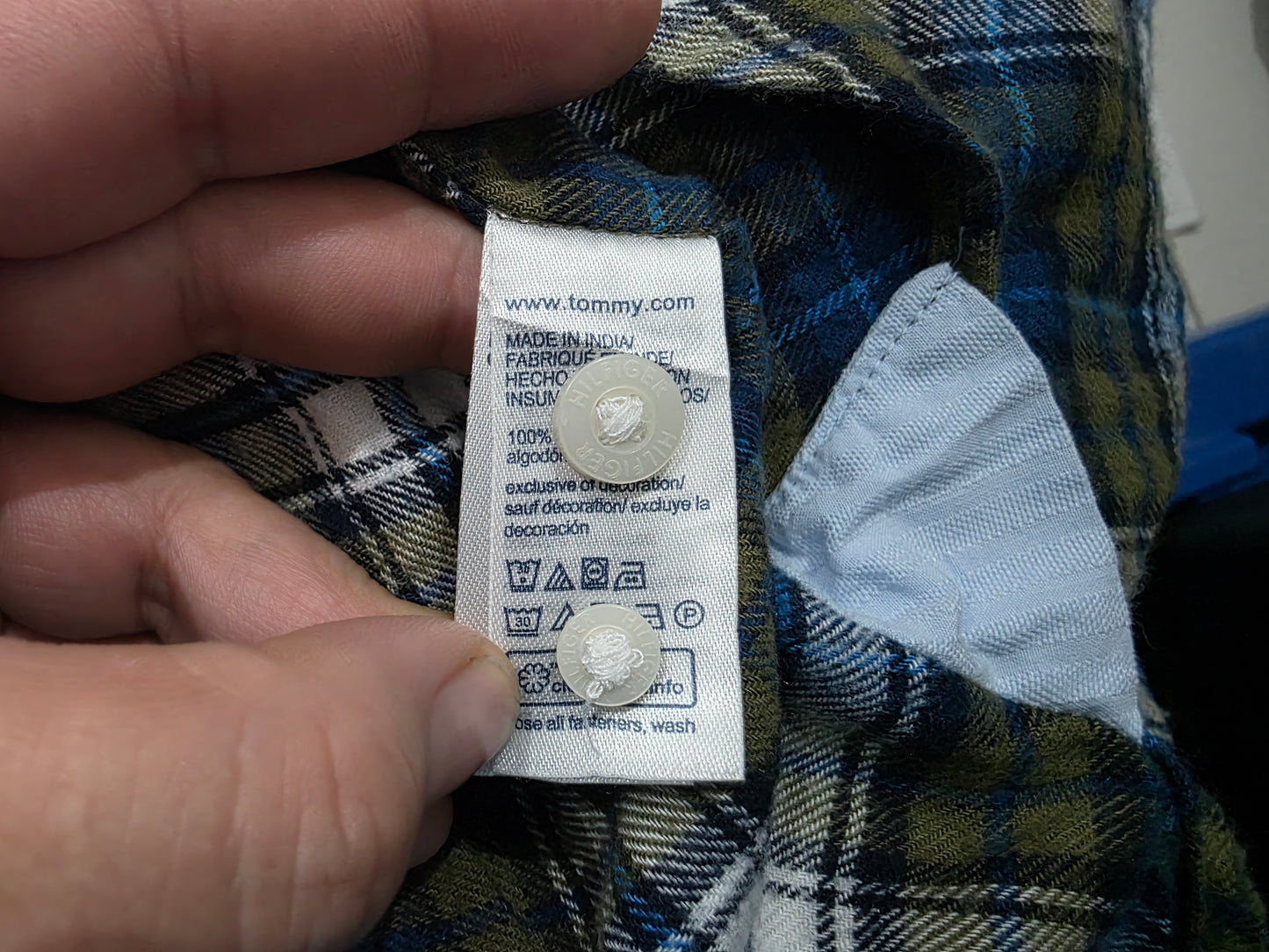 Camisa Tommy Hilfiger Mediana Regular Fit Cuadro Verde Azul (Usado)
