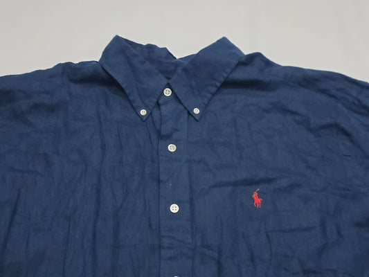 Camisa Manga Corta Ralph Lauren 2xl Classic Fit Azul Lino (NUEVO)