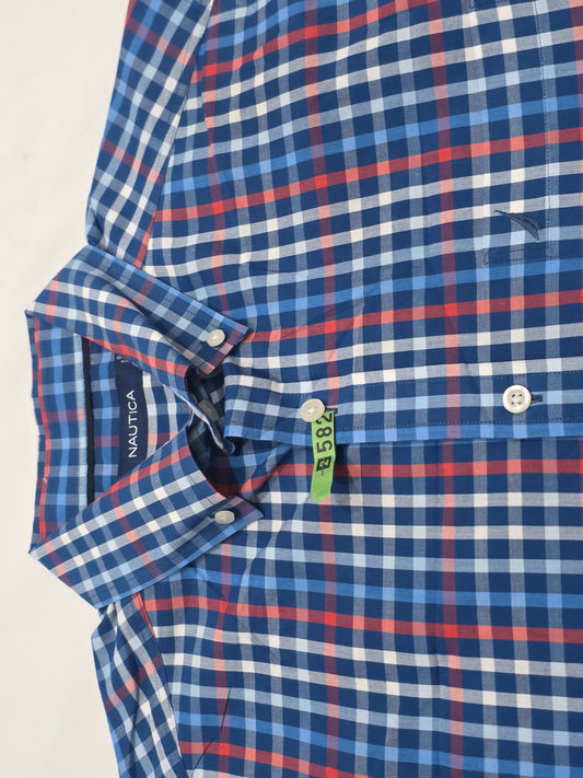 Camisa Manga Corta Nautica Mediana M Cuadro Azul (Usado)
