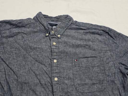Camisa Manga Corta Tommy Hilfiger 2xl Custom Fit Azul Gris (Usado)