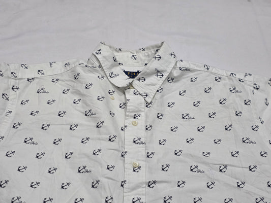 Camisa Manga Corta Ralph Lauren 2xl Alto Blanca Anclas (Usado)