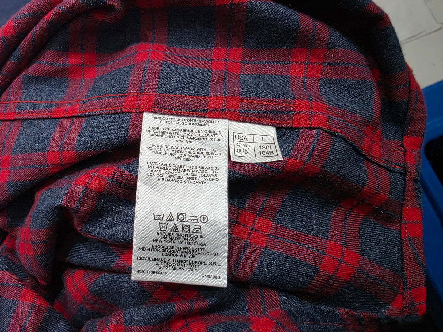 Camisa Brooks Brothers Grande L Cuadro Rojo Azul (Usado)