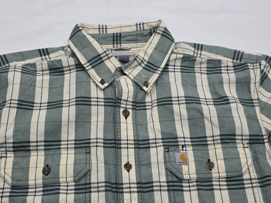 Camisa Manga Corta Carhartt Grande L Cuadro Beige Verde